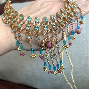 Costume jewelry choker set with pair of earrings and tika. Preloved estate sale.